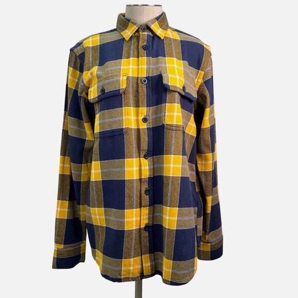 Old Navy Yellow & Navy Plaid Flannel Button-Up Long Sleeve Shirt Men's Small - Picture 1 of 7